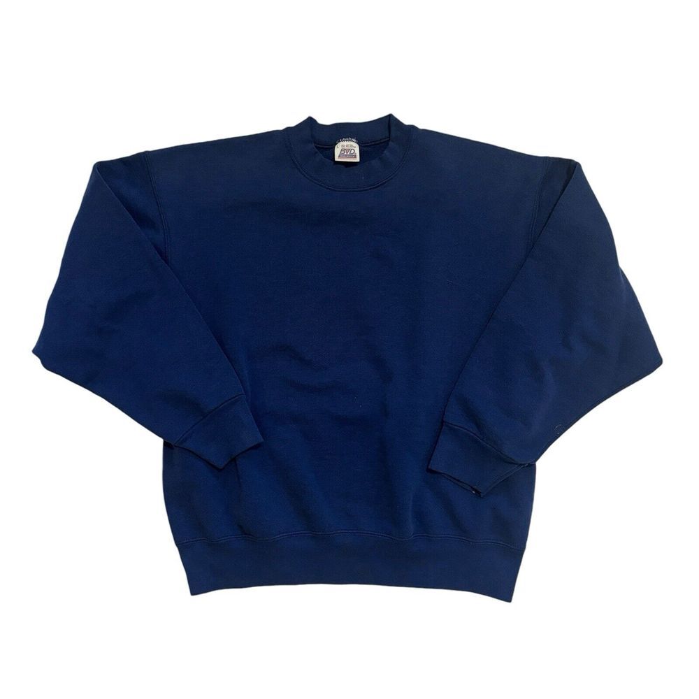 Vintage BVD‎ Crewneck Sweatshirt Mens Large Blue Fleece Blank 50/50 Made in USA